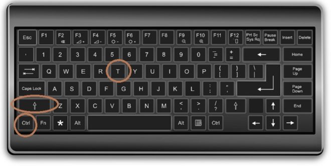 klávesnice Ctrl Shift T