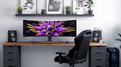 Ultra široký 57“ Dual 4K QD-Mini LED herní monitor